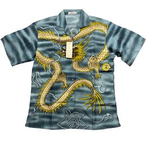 K. Lessman Dragon Button Up Mens Casual Shirt NEW w/Tags Short Sleeve